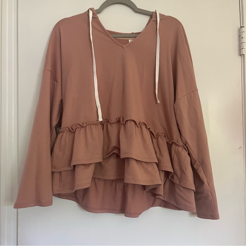 Pink Ruffled Hoodie
